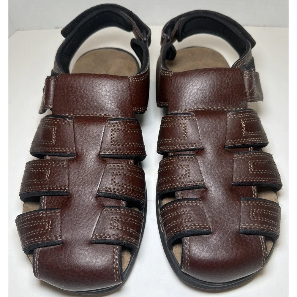 Thom McAn Sandals Mens 12M Keifer Fisherman Brown Leather Closed Toe Comfort
